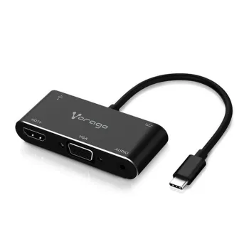 Adaptador Vorago ADP-350 - USB C a HDMI, VGA, 3.5mm, USB 3.0 y USB Tipo C - Negro - ADP-350