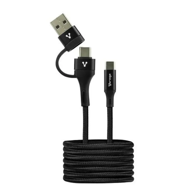 Cable Vorago CAB-126 - USB-C a USB-C/USB-A - 1 Metro - Negro - CAB-126