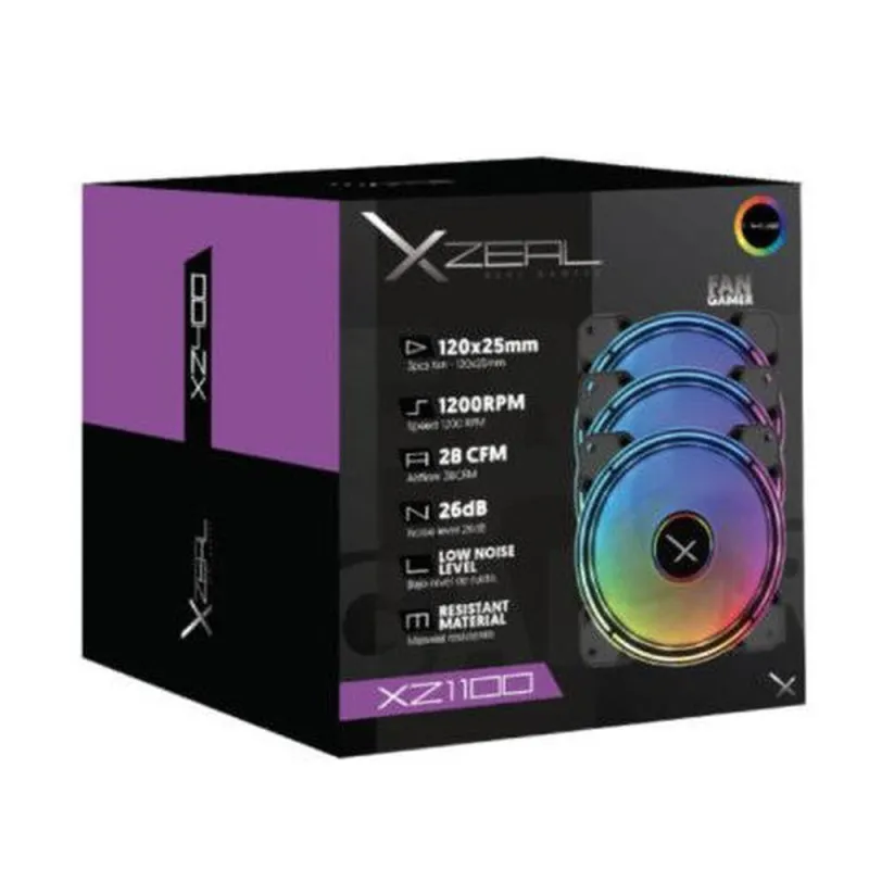 Ventilador XZeal XZ1100 - 120mm - 1200RPM - RGB - 3 Piezas - XZVE100B