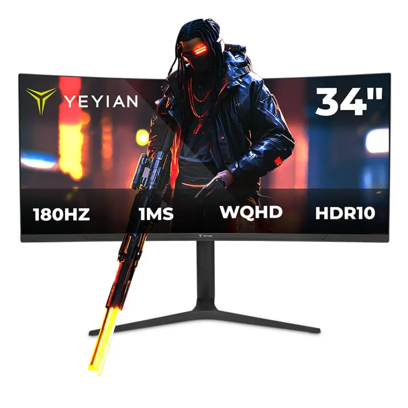 Monitor Gamer YeYian Proact FV234 - 34" - WQHD - 180Hz - HDMI - DisplayPort - Curvo - YMC-FV234-M1