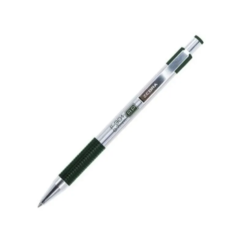 Bolígrafo Zebra - F-301 - Grip - Punto Fino - Tinta Verde - Cuerpo de Acero - Caja con 12 Piezas - 704VDEFNC012