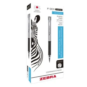 Boligrafo Zebra- F-301 - Compac - Punto Fino - Tinta Negra - Cuerpo de Acero Inoxidable - Caja con 6 Piezas - 705NJAFNC006