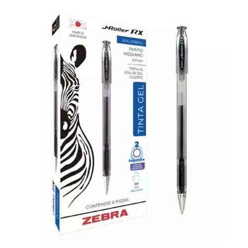 Bolígrafo de Gel Zebra J-Roller RX - Punto Mediano - 0.7mm - Negro - Caja con 6 Piezas - 8000 Bolígrafo de Gel Zebra J-Roller RX - Punto Mediano - 0.7mm - Negro - Caja con 6 Piezas - 8000