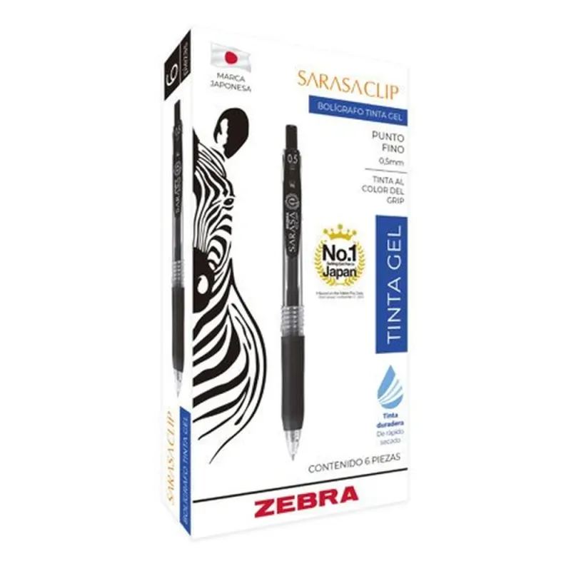 Bolígrafo Zebra Sarasa Clip Rollerball - 0.5mm - Negro - 6 Piezas - 808NGRFNC006