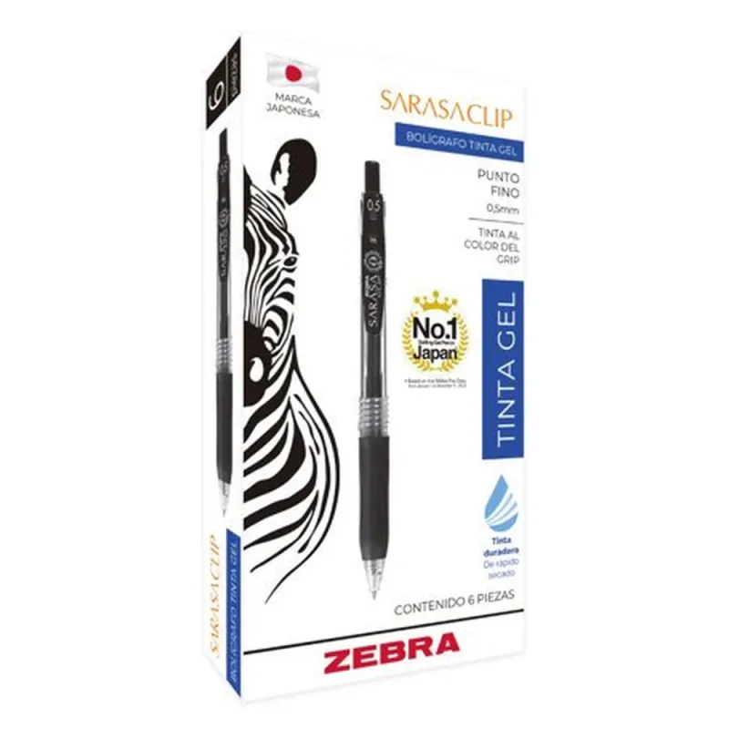 Bolígrafo Retráctil Zebra - Sarasa Clip - Rollerball - Punto Fino - 0.5 - Tinta Gel Color Rojo - Caja con 6 Piezas - 808RJOFNC006