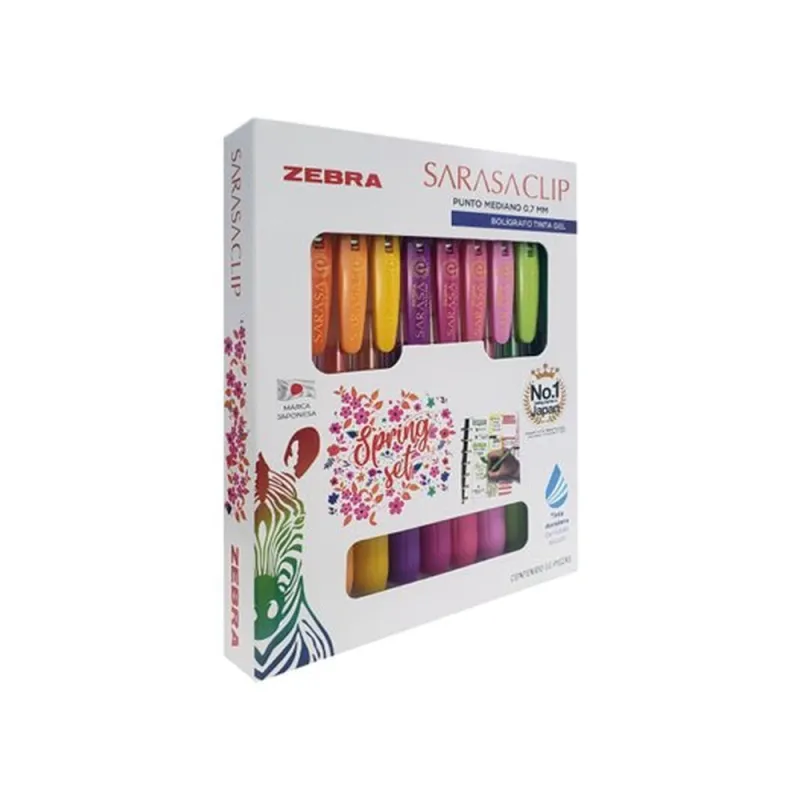 Bolígrafo Zebra Sarasa Clip - Mediano - 0.7mm - Gel - Colores Surtidos Spring - 10 Piezas - 808STSMDE010