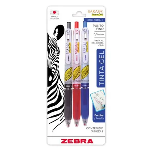 Boligrafo Zebra Sarasa Mark On - 0.5mm - 3 Piezas - 817STOFNB003