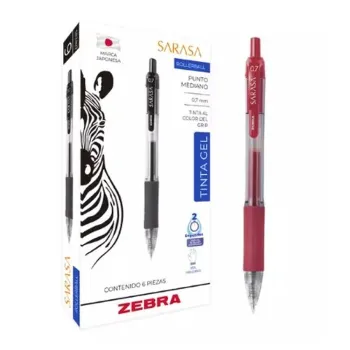 Bolígrafo de Gel Retráctil Zebra 8802 - Sarasa - Punto Mediano - 0.7mm - Rojo - Caja con 6 Piezas - 8802