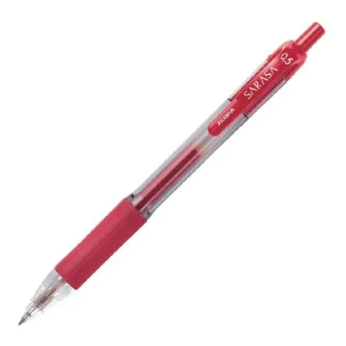 Bolígrafo Retráctil Zebra - Sarasa - 0.5mm - Gel - Rojo - Caja con 12 Piezas - 8852