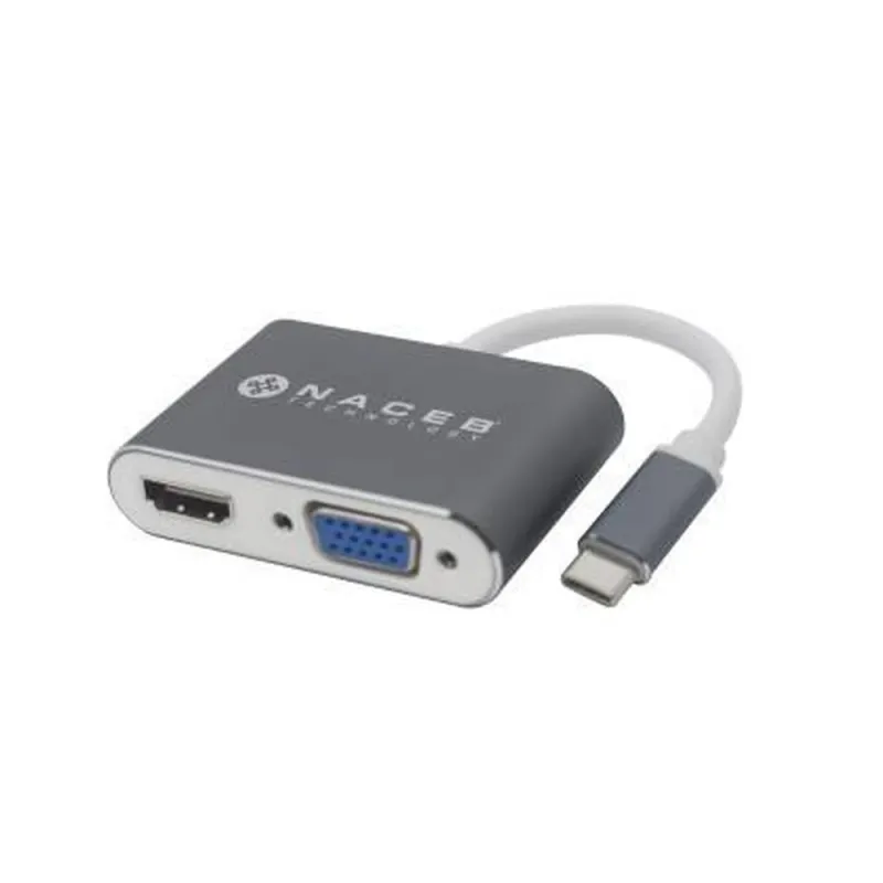 Adaptador Tipo C Naceb Na 0113 Hdmi Vga Plata - NA-0113