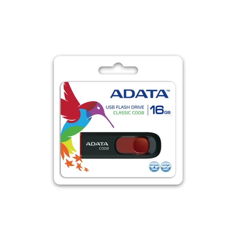 Memoria USB ADATA C008 - 16GB - USB 2.0 - Negro/Rojo - AC008-16G-RKD