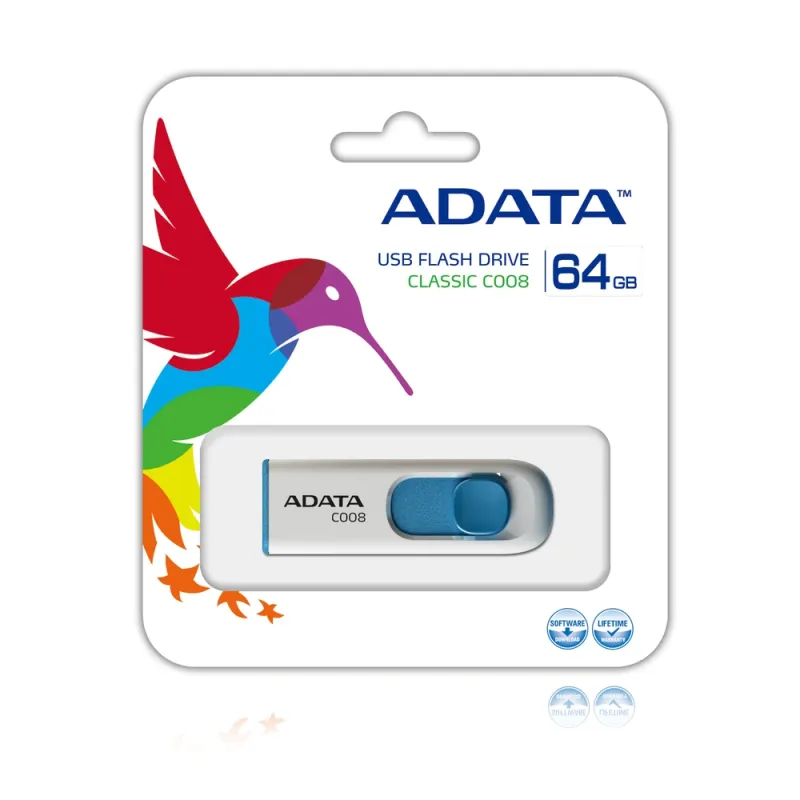 Memoria Usb Adata C008 64Gb Usb 2.0 Blanca/Azul - AC008-64G-RWE