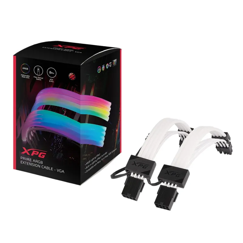 Cable de Extensión ADATA XPG PRIME ARGB - Para VGA - 8-pin (6+2) - 16 AWG - RGB - 2 Fibra Ópticas - ARGBEXCABLE-VGA-BKCWW