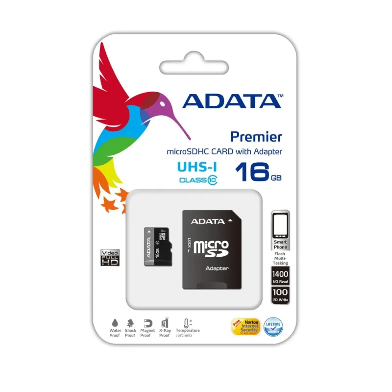 Memoria MicroSDHC ADATA - 16GB - Clase 10 - UHS-I - C/Adaptador - AUSDH16GUICL10-RA1