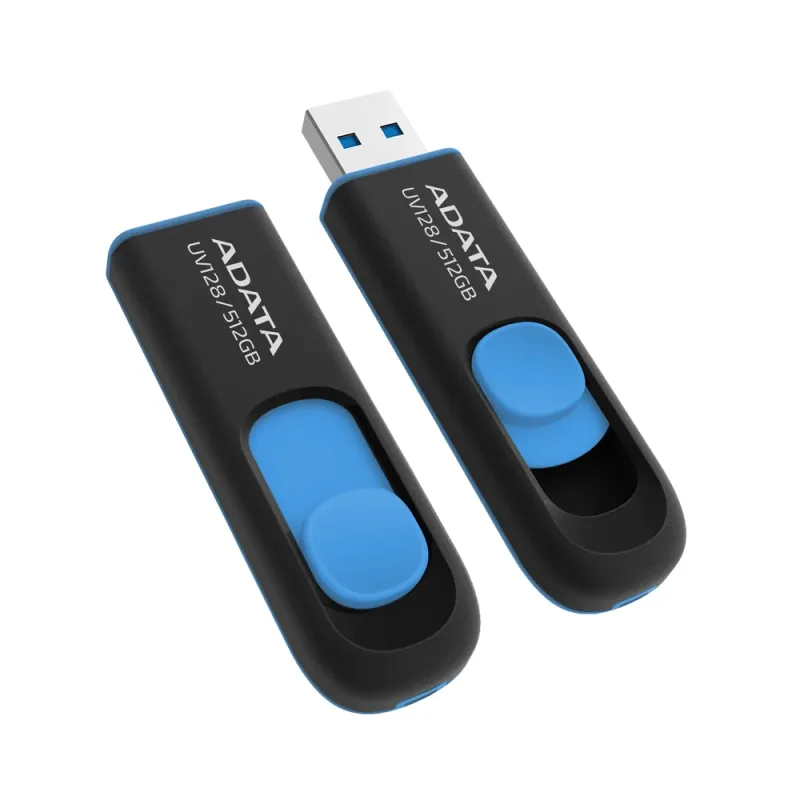 Memoria USB ADATA UV128 - 512GB - USB 3.0 - Negro con Azul - AUV128-512G-RBE