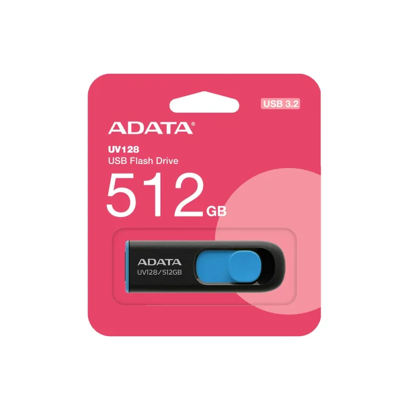 Memoria USB ADATA UV128 - 512GB - USB 3.0 - Negro con Azul - AUV128-512G-RBE