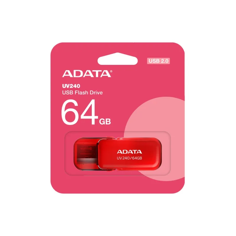 Memoria USB ADATA UV240 - 64GB - USB 2.0 - Rojo - AUV240-64G-RRD