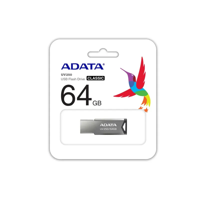 Memoria USB ADATA UV250 - 64GB - USB 2.0 - Plata - AUV250-64G-RBK