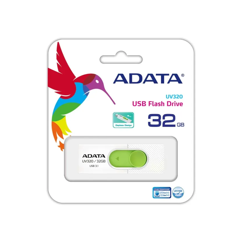 Memoria USB ADATA UV320 - 32GB - USB 3.1 - Blanco/verde - AUV320-32G-RWHGN