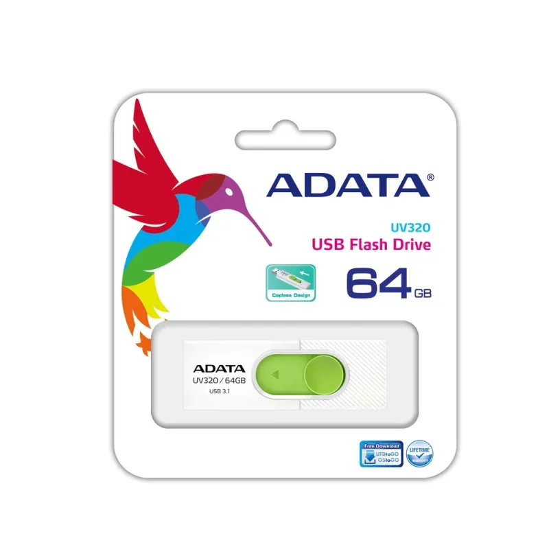 Memoria Usb Adata Uv320 64Gb Usb 3.2 Blanco/Verde - AUV320-64G-RWHGN