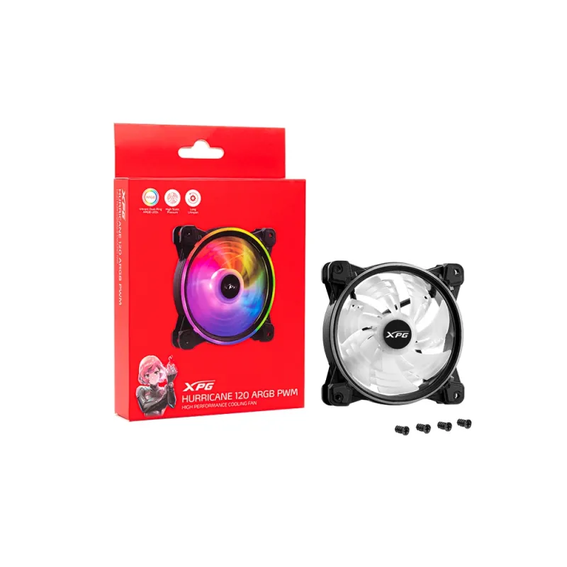 Ventilador ADATA XPG HURRICANE - 120mm - 2000 RPM - 4 Pines - LED - HURRICANE120ARGBPWM-BKCWW