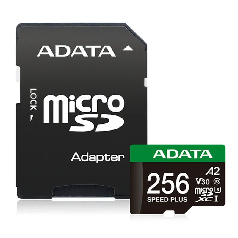Memoria MicroSDXC ADATA Speed Plus - 256GB - Clase 10 - C/Adaptador - UD256GUI3V30A2SP-RA1