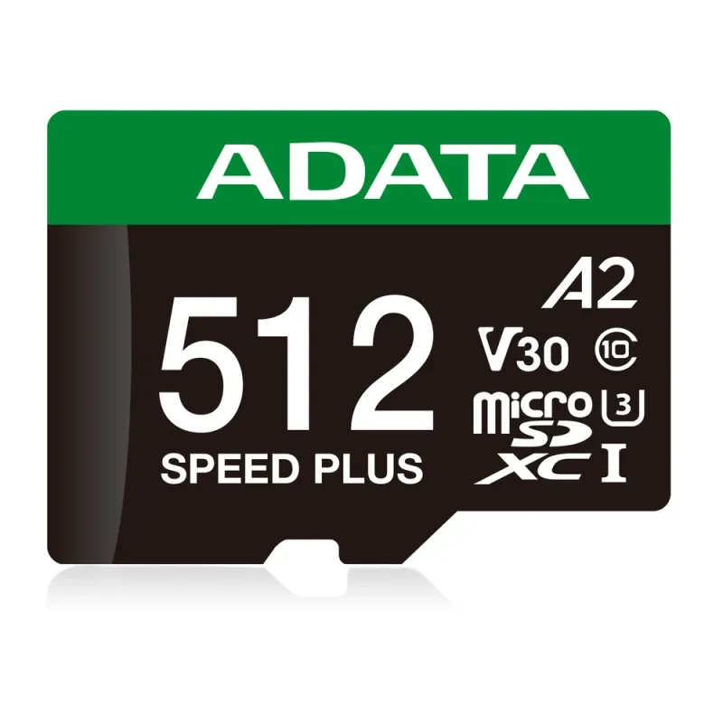 Memoria MicroSDXC ADATA Speed Plus - 512GB - Clase 10 - C/Adaptador - UD512GUI3V30A2SP-RA1