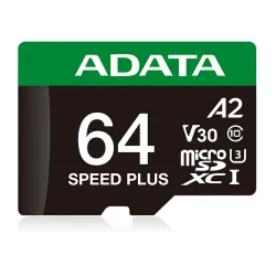 Memoria MicroSDXC ADATA Speed Plus 64GB Clase 10 A2 V30 U3 con Adaptador - UD64GUI3V30A2SP-RA1