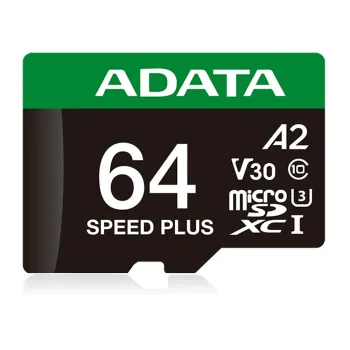 Memoria MicroSDXC ADATA Speed Plus 64GB Clase 10 A2 V30 U3 con Adaptador - UD64GUI3V30A2SP-RA1