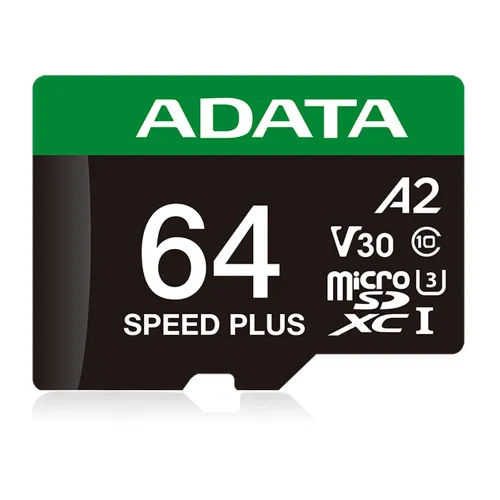 Memoria MicroSDXC ADATA Speed Plus 64GB Clase 10 A2 V30 U3 con Adaptador - UD64GUI3V30A2SP-RA1