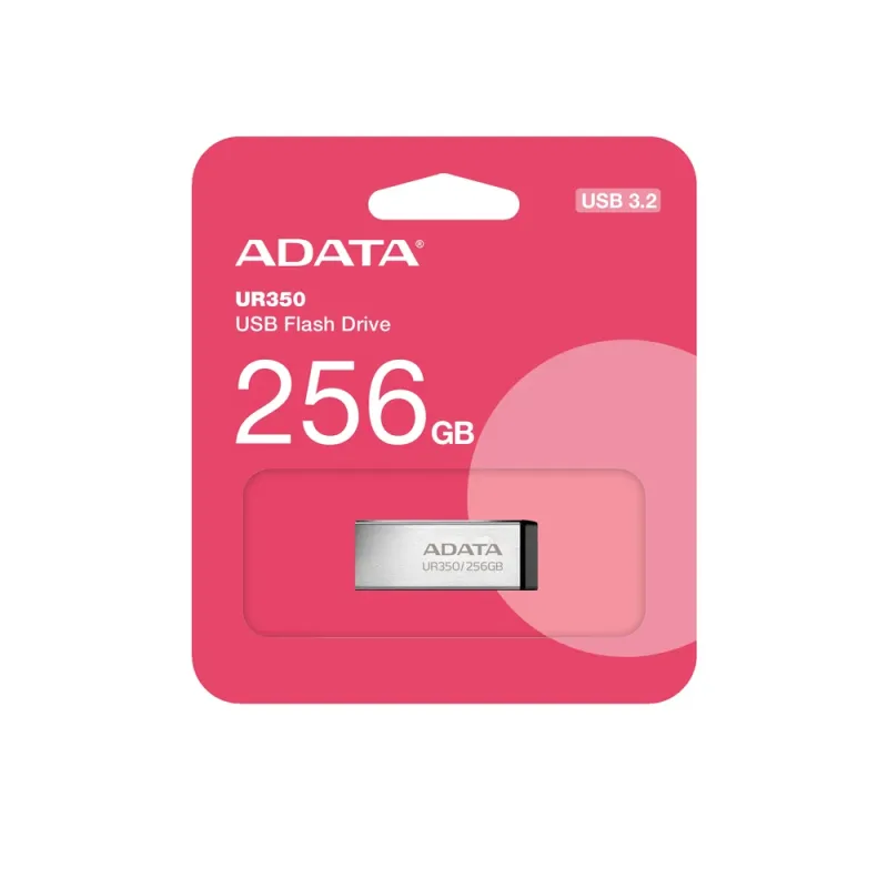 Memoria USB ADATA UR350 - 256GB - USB 3.2 Gen 1 (Retrocompatible 3.0 y 2.0) - Diseño Elegante sin Tapa - Color Metálico Negro - UR350-256G-RSR/BK