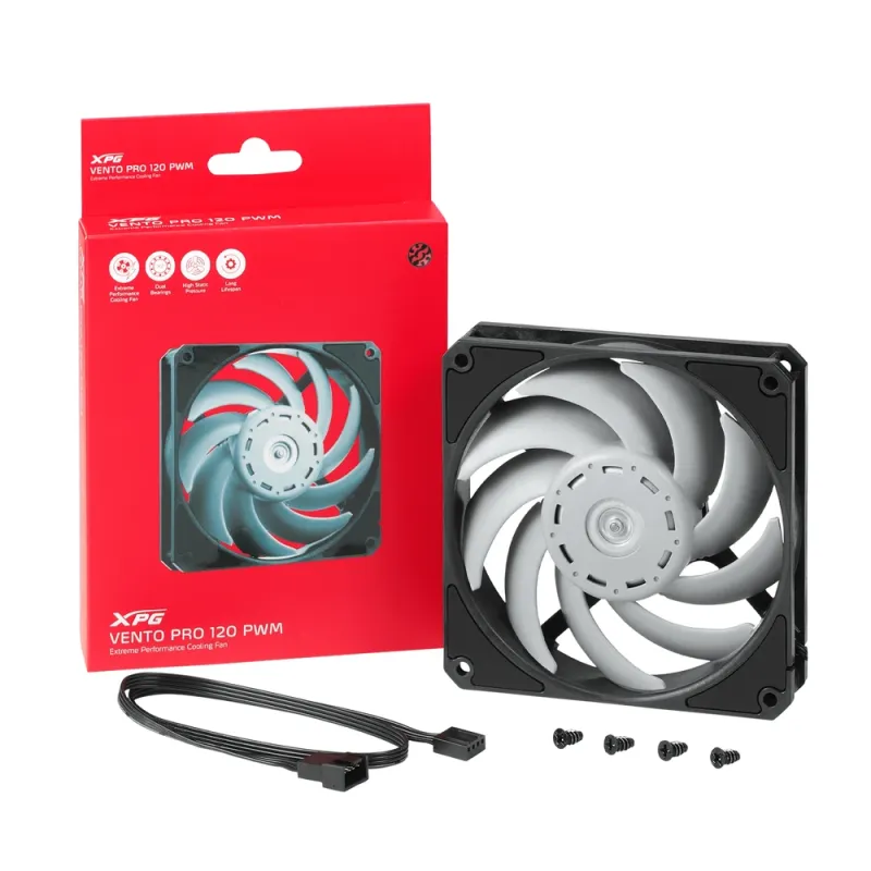 Ventilador ADATA XPG Vento Pro 120 PWM - 120mm - 450 a 2150 RPM - 4 Pines - Gris - VENTOPRO120PWM-BKCWW