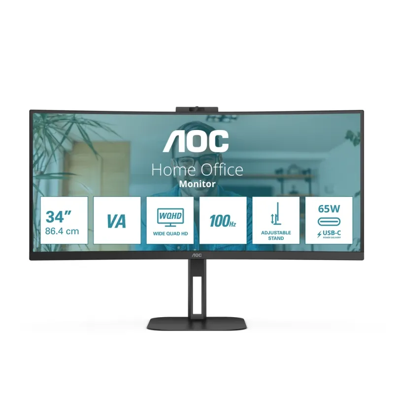 Monitor AOC CU34V5CW - 34" - QHD - HDMI - DisplayPort - USB - Altavoces incorporados - Curvo - CU34V5CW/BK