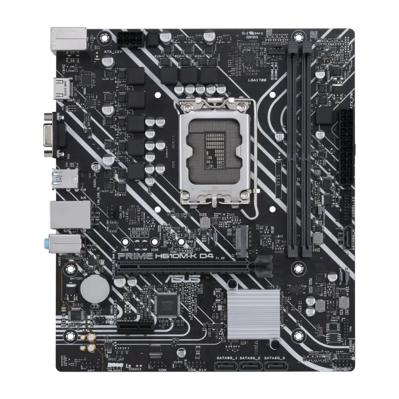 Tarjeta Madre ASUS PRIME H610M-K D4 - Socket 1700 - 2xDDR4 - 2133/2800/3200MHz - HDMI - VGA - USB 2.0/3.2 - Micro ATX - PRIME H610M-K D4