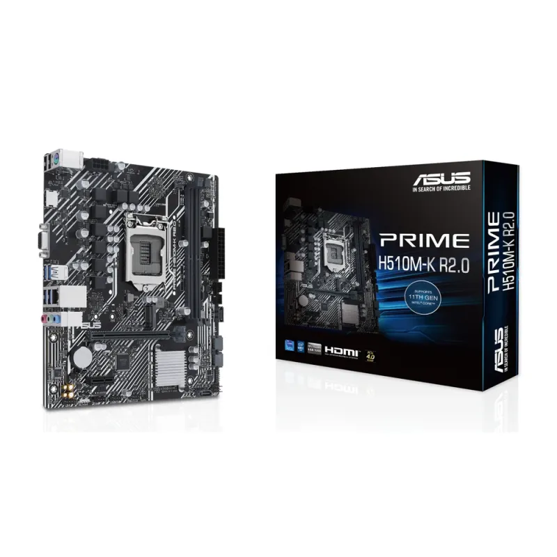 Tarjeta Madre ASUS PRIME H510M-K R2.0 - Socket 1200 - 2x DDR4 - 2133/2933/3200(OC)MHz - HDMI - VGA - USB 2.0/3.2 - Micro ATX - PRIME H510M-K R2.0