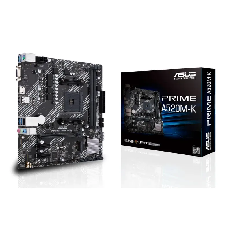 Tarjeta Madre Asus Prime A520M K Socket Am4 2X Ddr4 2133/3200/4600(O.C) Mhz Hdmi Vga M.2 Usb 2.0/3.2 Micro Atx - PRIME A520M-K