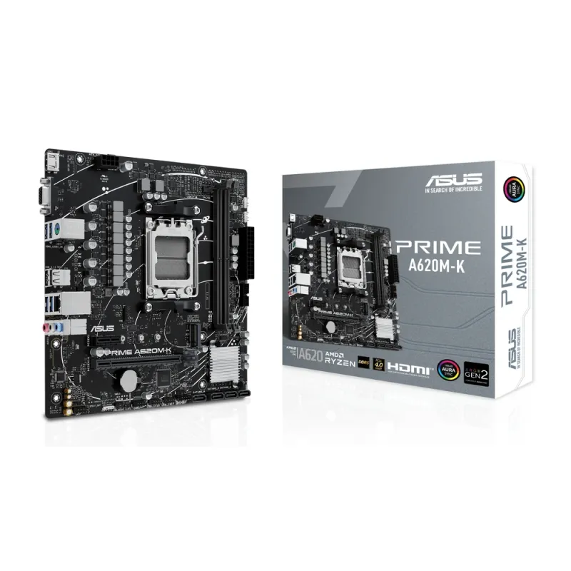 Tarjeta Madre ASUS PRIME A620M-K - Socket AM5 - 2x DDR5 - 4800/6200(OC)/7200+(OC)MHz - HDMI - VGA - USB 2.0/3.2 - Micro ATX - PRIME A620M-K