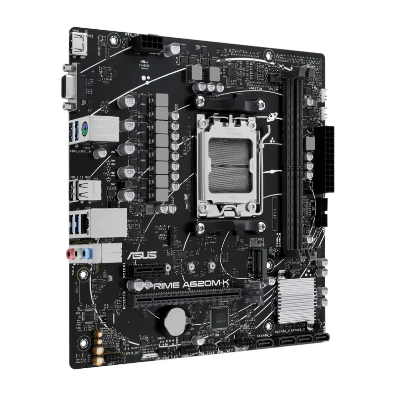 Tarjeta Madre ASUS PRIME A620M-K - Socket AM5 - 2x DDR5 - 4800/6200(OC)/7200+(OC)MHz - HDMI - VGA - USB 2.0/3.2 - Micro ATX - PRIME A620M-K