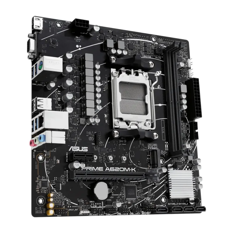 Tarjeta Madre ASUS PRIME A620M-K - Socket AM5 - 2x DDR5 - 4800/6200(OC)/7200+(OC)MHz - HDMI - VGA - USB 2.0/3.2 - Micro ATX - PRIME A620M-K