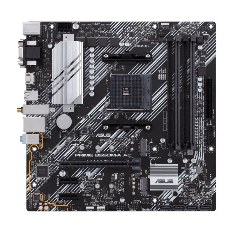 Tarjeta Madre ASUS PRIME B550M-A AC - Socket AM4 - 4xDDR4 - 2400/3200/4600(O.C) MHz - HDMI - VGA - DVI-D - USB 2.0/3.2 - Micro ATX - PRIME B550M-A AC