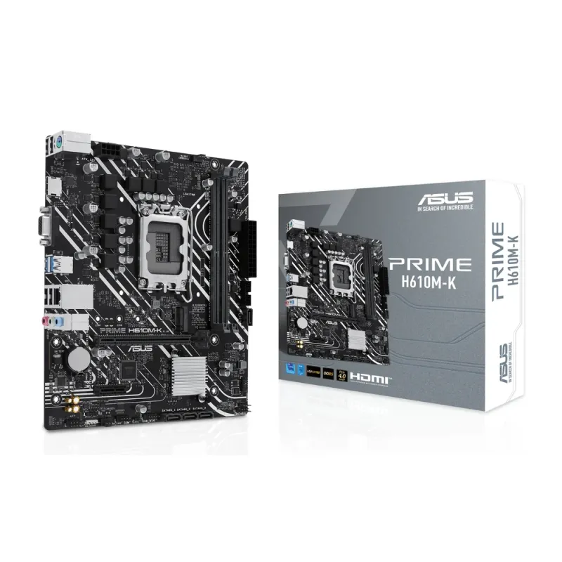 Tarjeta Madre ASUS PRIME H610M-K - Socket 1700 - 2x DDR5 - 4800/5200/5600MHz - HDMI - VGA - USB 2.0/3.2 - Micro ATX - PRIME H610M-K