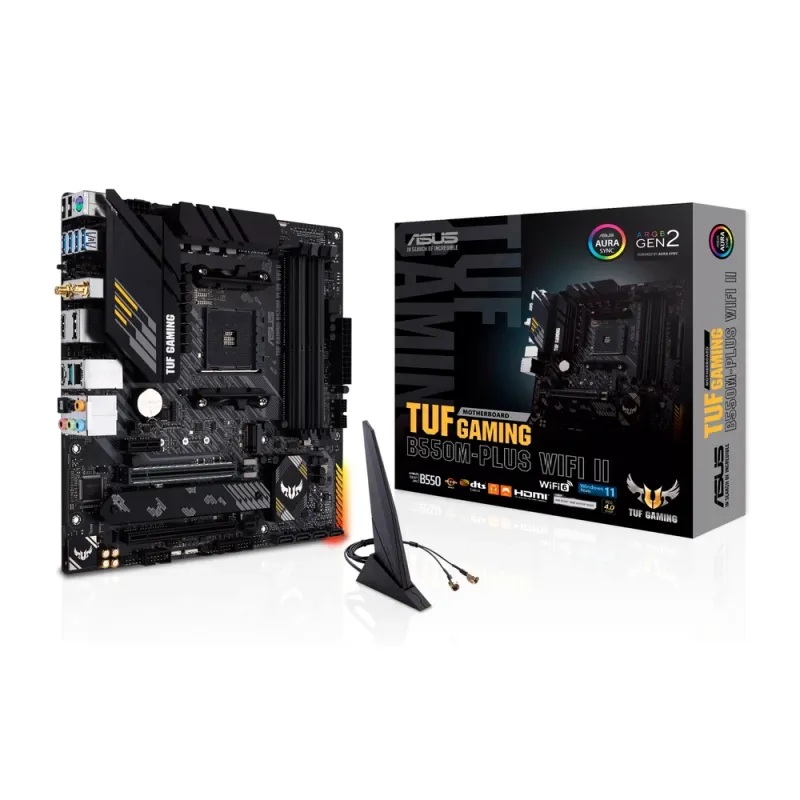 Tarjeta Madre ASUS TUF GAMING B550M-PLUS WIFI II - Socket AM4 - 4xDDR4 - 2133/3200/4866(OC) MHz - HDMI - DisplayPort - USB 2.0/3.2 - Micro ATX - TUF GAMING B550M-PLUS WIFI II