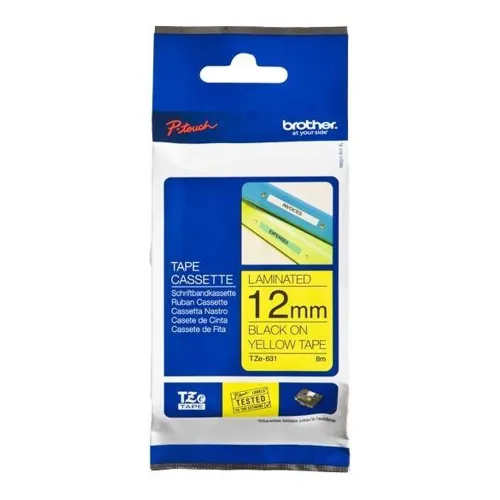 Cinta Brother TZE631 - Texto Negro sobre Fondo Amarillo - 12mm x 8mts. - Laminada - TZE631