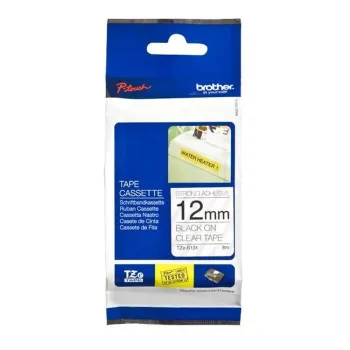 Cinta Brother TZES131 - Texto Negro sobre Fondo Transparente -  12mm x 8mts - Súper Adhesiva - TZES131