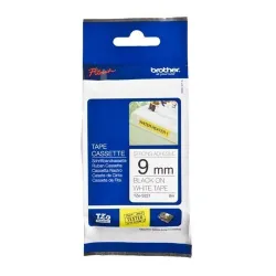 Cinta Brother TZES221 - Texto Negro sobre Fondo Blanco - 9mm x 8mts. - Laminada - Súper Adhesiva - TZES221