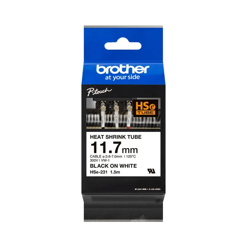 Cinta Brother HSE231 - Texto Negro Sobre Fondo Blanco - 11.7mm x 1.5mts - HSE231