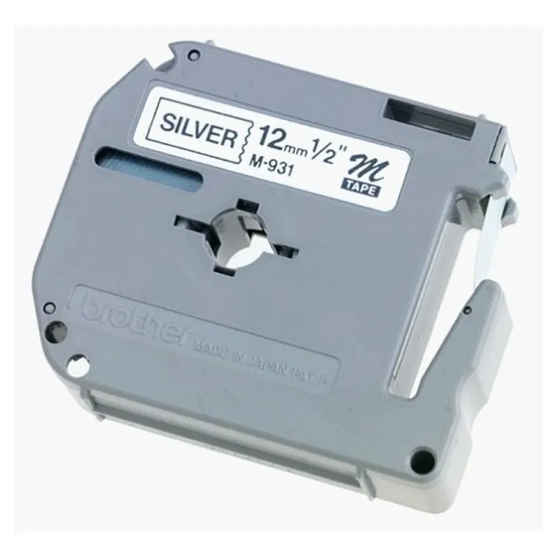 Cinta Brother M931 - Texto Negro sobre Fondo Plata - 12mm x 8mts. - M931