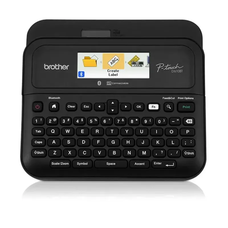 Impresora de Etiquetas Brother PT-D610BT - Transferencia Térmica - Resolución 180 x 360 DPI - Velocidad 30 mm/seg - Conectividad USB y Bluetooth - Teclado QWERTY - PTD610BT