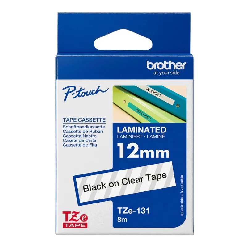 Cinta Brother Tze131 Texto Negro Sobre Fondo Transparente 12Mm X 8Mts. Laminada - TZE131