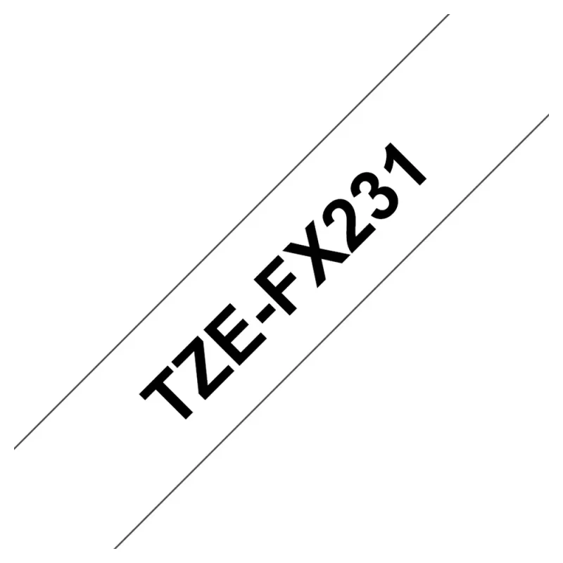 Cinta Brother TZEFX231 - Texto Negro sobre Fondo Blanco - 12mm x 8mts. - Laminada Flexible - TZEFX231